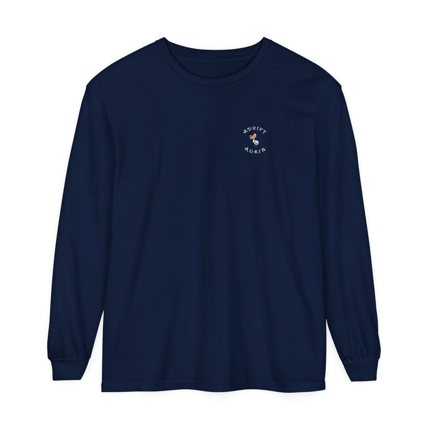 Crossbones Mining Co. Unisex Garment-dyed Long Sleeve T-Shirt, Blue Jean, Black, True Navy & White