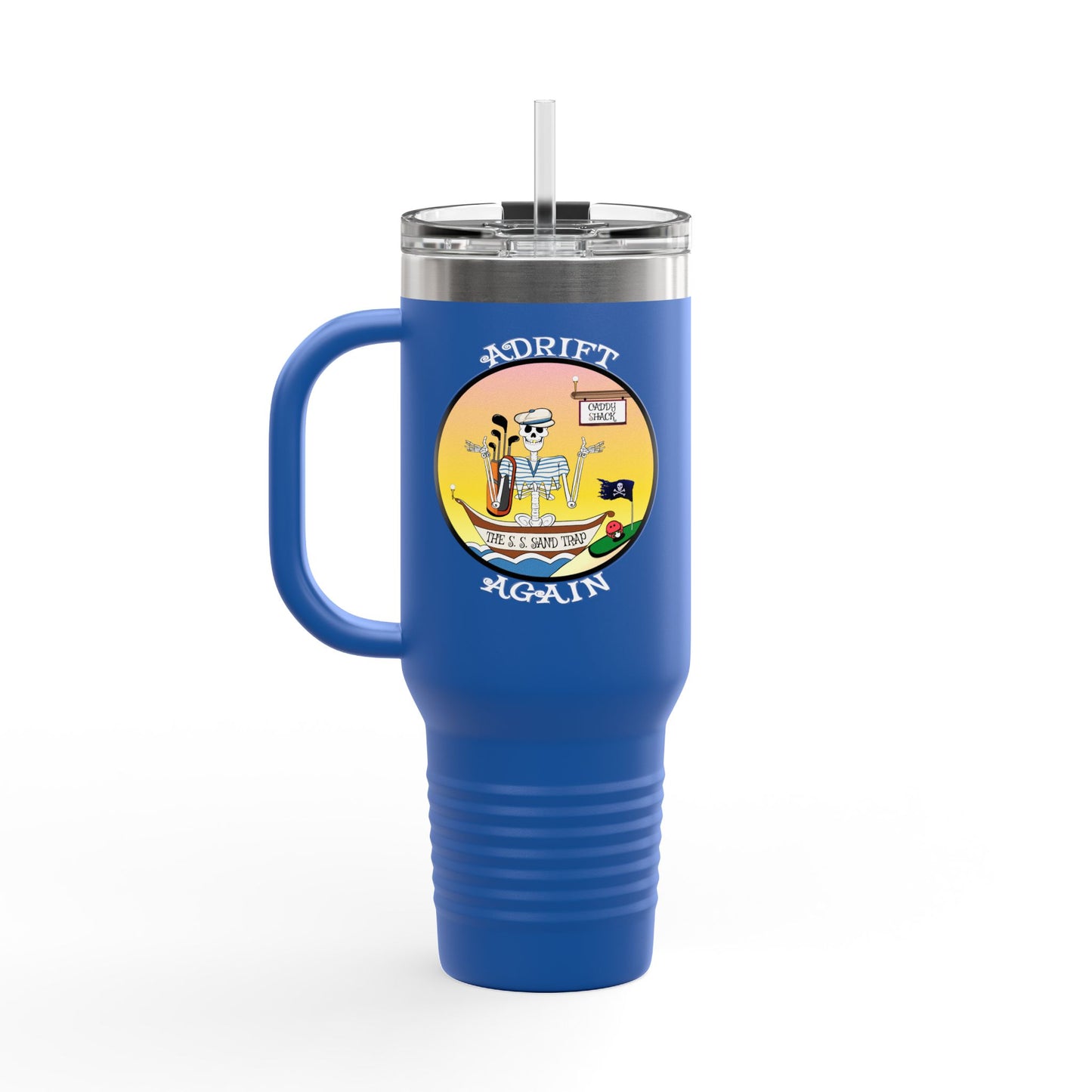 The S. S. Sand Trap Insulated Travel Mug, 40oz, Blue, Red, Black or White