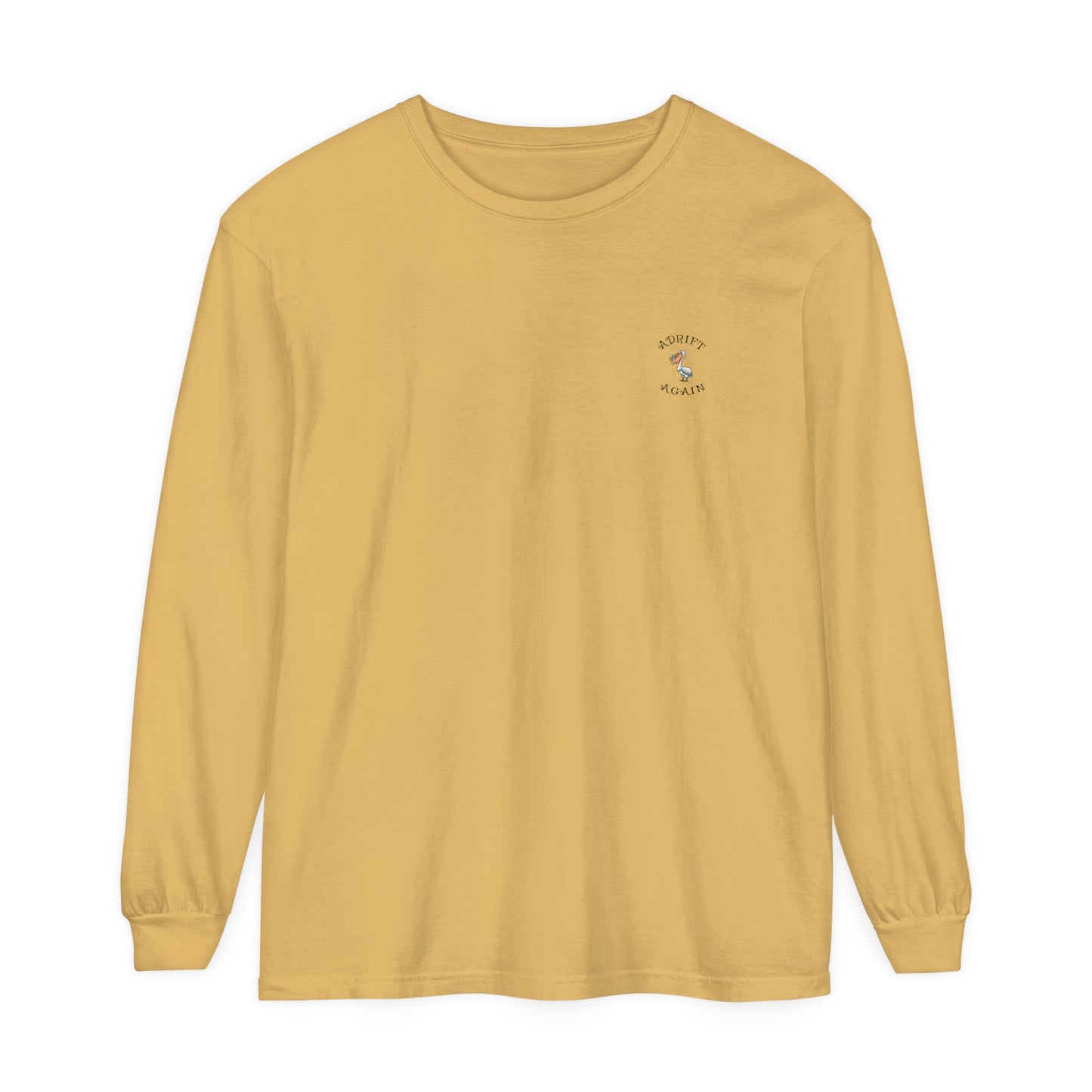 The Ceviche Shuttle Unisex Garment-dyed Long Sleeve T-Shirt, Mustard, Black & Red