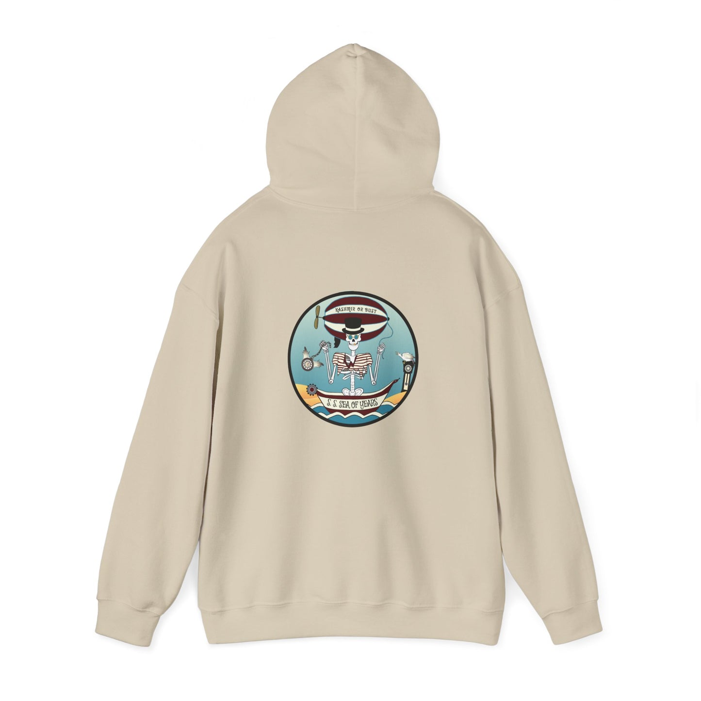 S. S. Sea Of Years, The Classic All Day Hooded Sweatshirt, Sand, Maroon, and Antique Sapphire