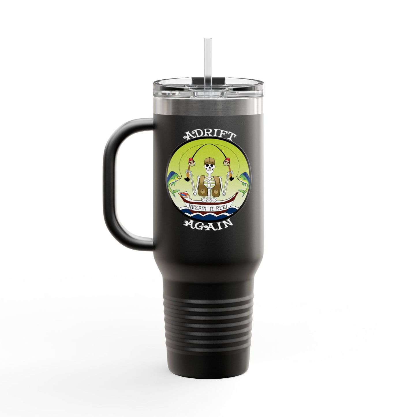 Keepin' It Reel Insulated Travel Mug, 40oz, White, Black or Blue