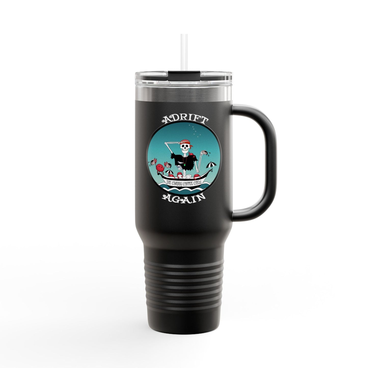 The Crabby Coffee Crew Insulated Travel Mug, 40oz, Teal or Black