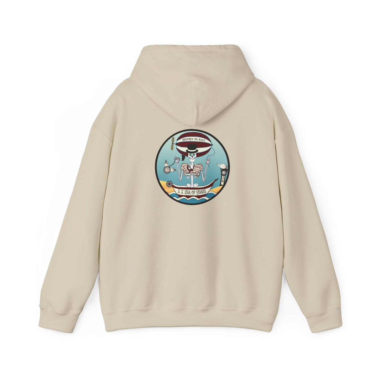 S. S. Sea Of Years, The Classic All Day Hooded Sweatshirt, Sand, Maroon, and Antique Sapphire