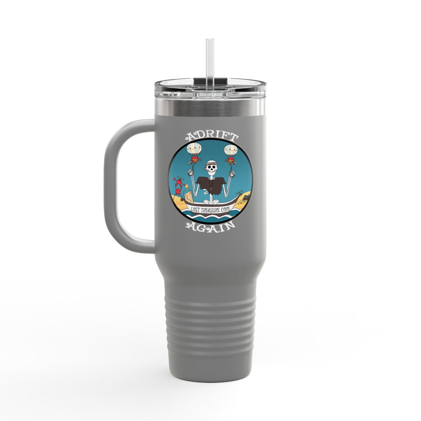 Lost Treasure Cove Insulated Travel Mug, 40oz, Black or Gray