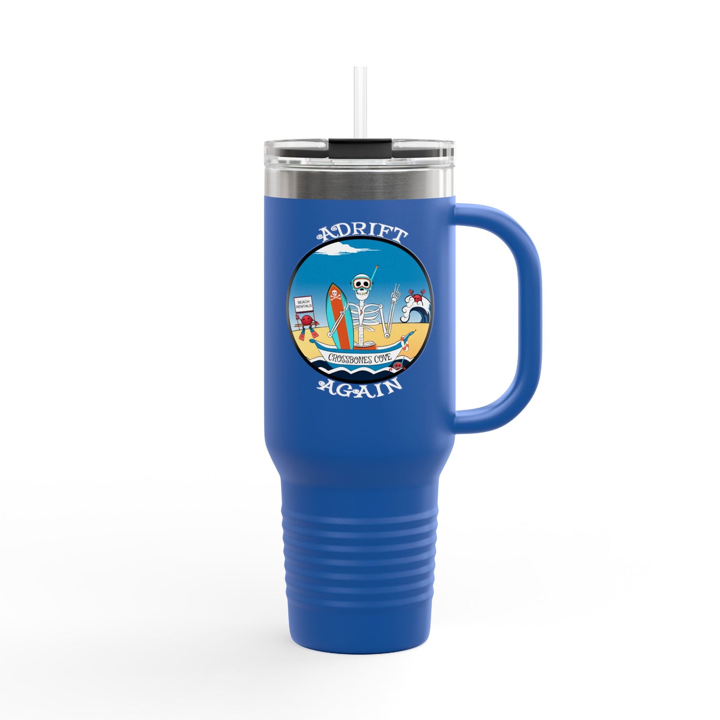 Crossbones Cove Insulated Travel Mug, 40oz, White, Black or Blue