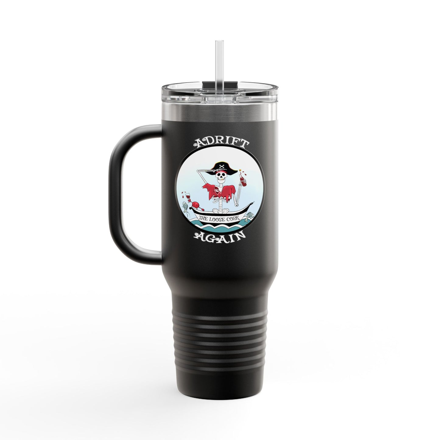 The Loose Cork Insulated Travel Mug, 40oz, Black or Red