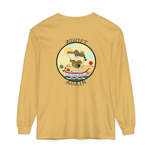 The Ceviche Shuttle Unisex Garment-dyed Long Sleeve T-Shirt, Mustard, Black & Red