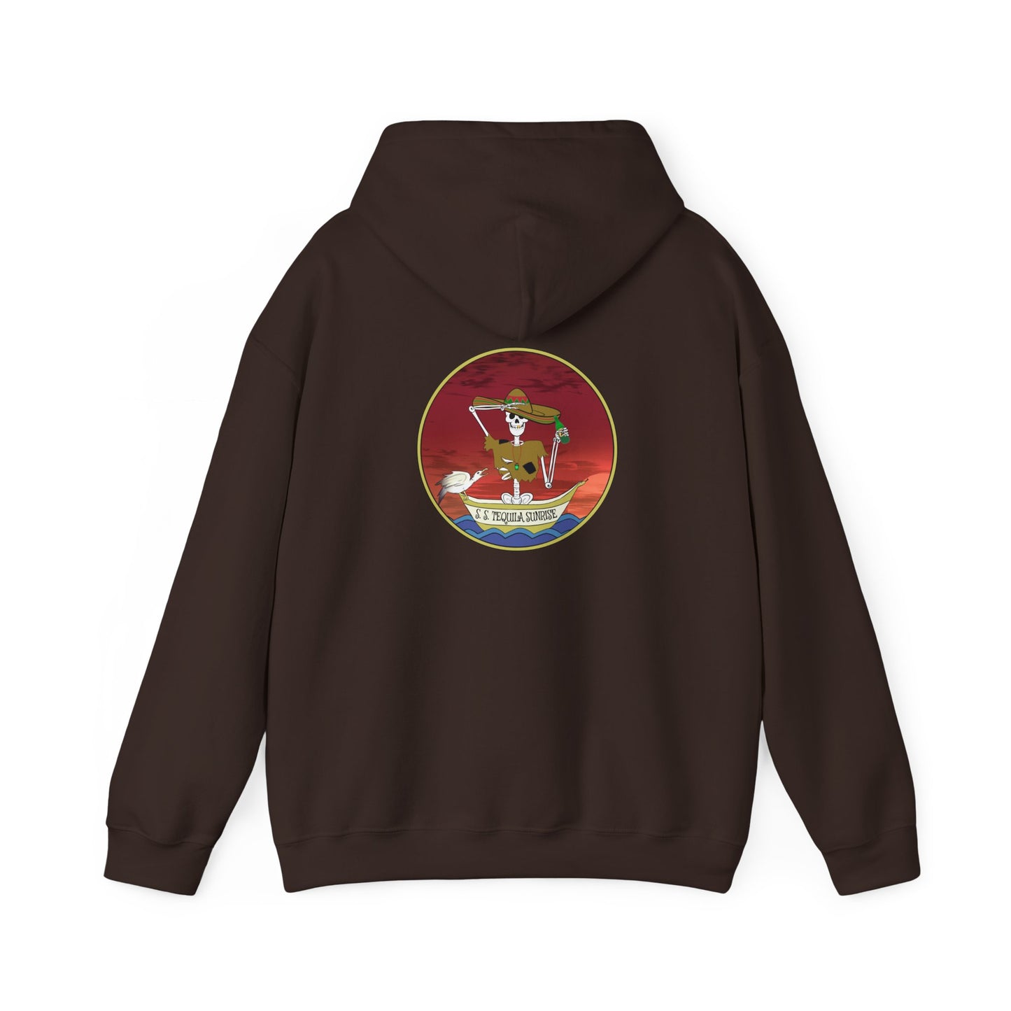 S. S. Tequila Sunrise, The Classic All Day Hooded Sweatshirt, Dark Chocolate, White, and Sand