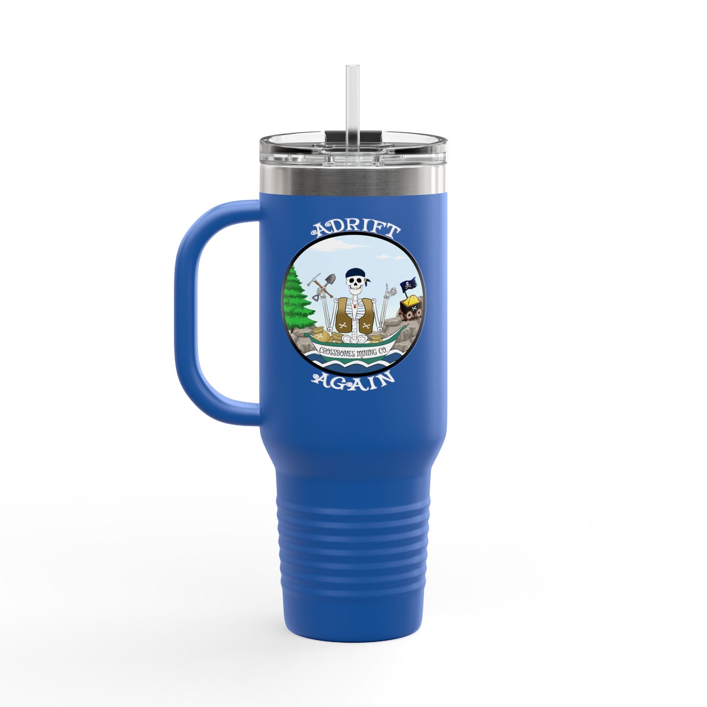 Crossbones Mining Co. Insulated Travel Mug, 40oz, White, Black or Blue