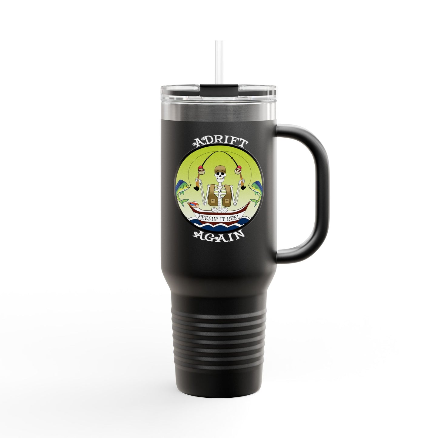 Keepin' It Reel Insulated Travel Mug, 40oz, White, Black or Blue