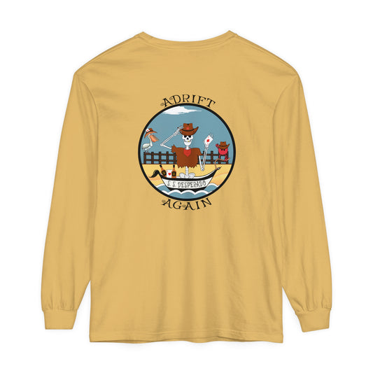 S. S. Desperado Unisex Garment-dyed Long Sleeve T-Shirt, Mustard, Black, Red & Blue Jean