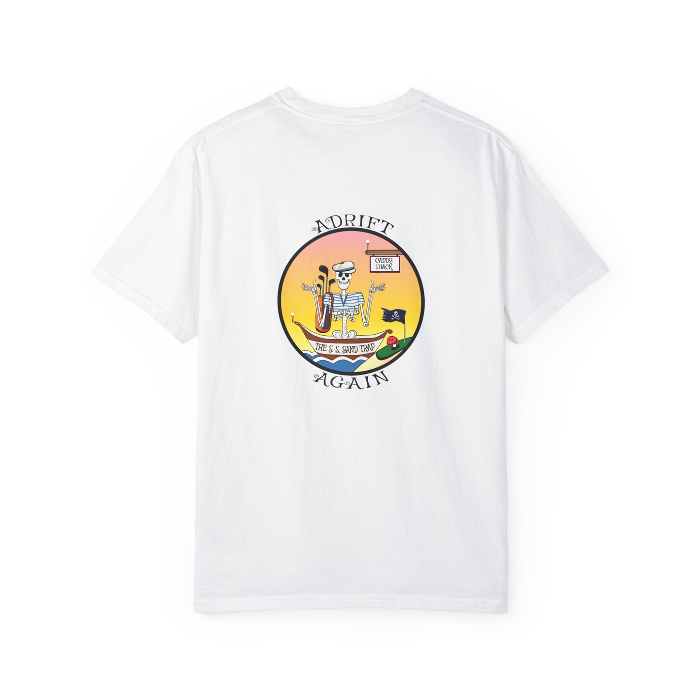 The S. S. Sand Trap, Unisex Garment-Dyed, Short Sleeve T-shirt, In White, Black, Citrus, Espresso & Royal Caribe