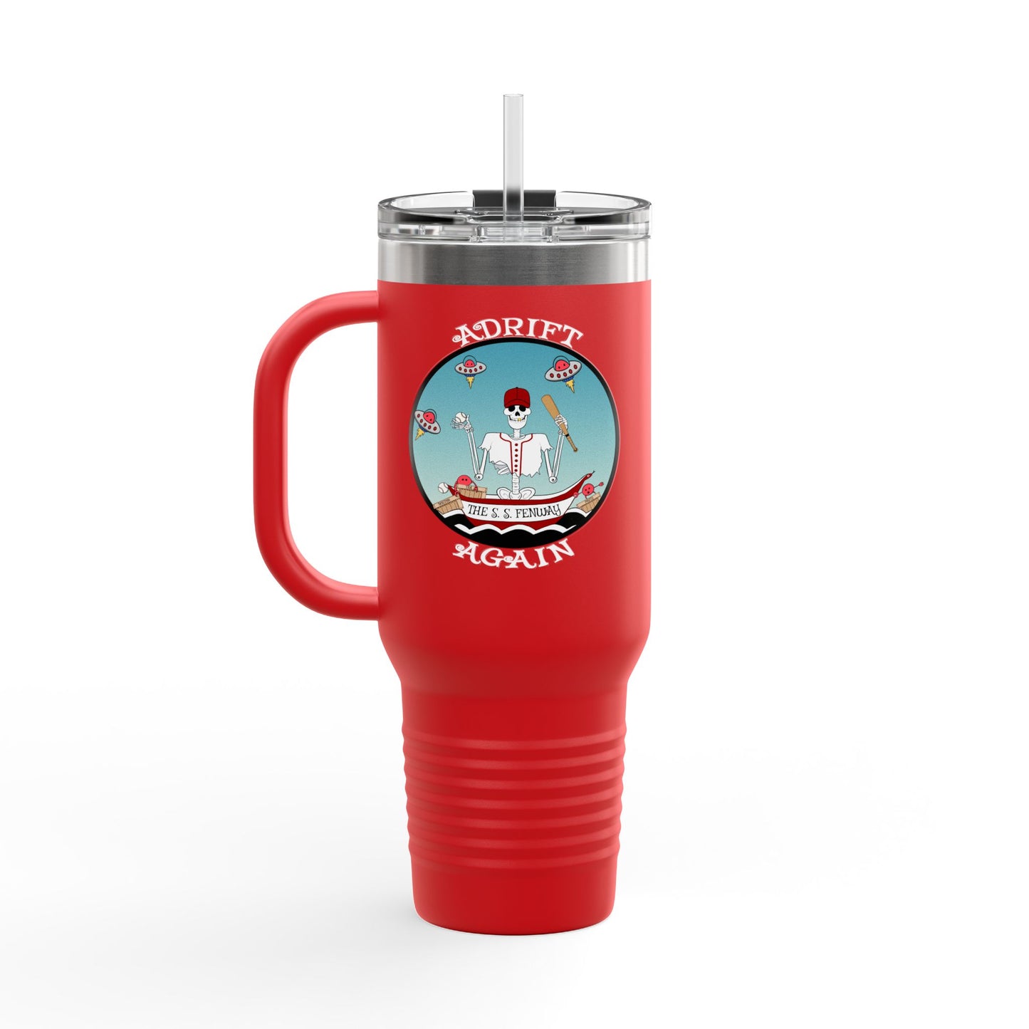 The S. S. Fenway Insulated Travel Mug, 40oz, Red, White or Black