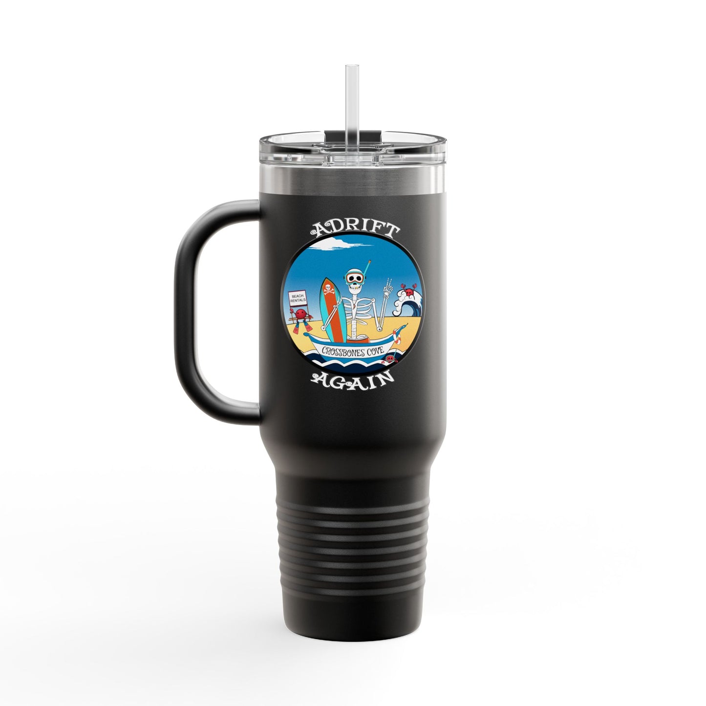 Crossbones Cove Insulated Travel Mug, 40oz, White, Black or Blue