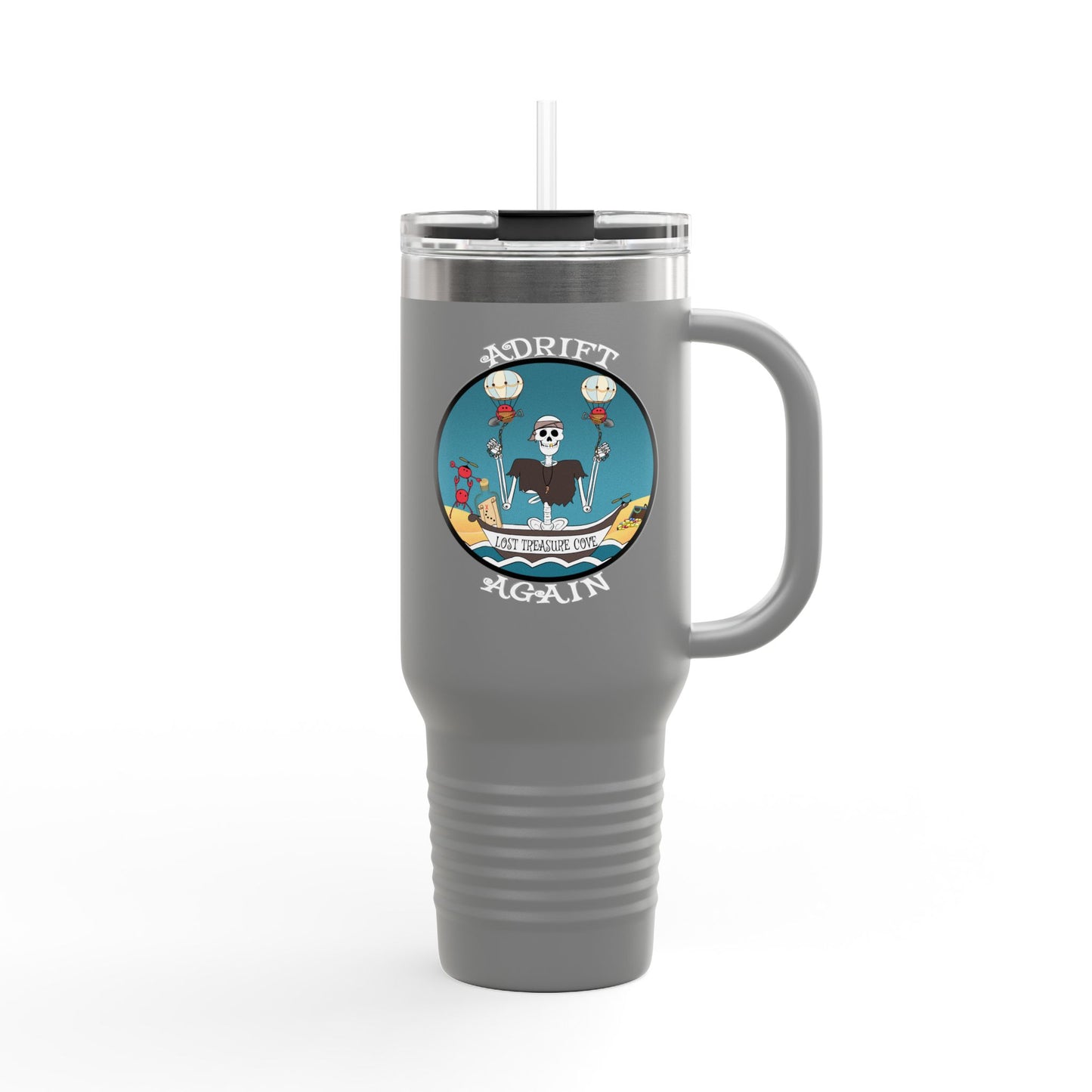 Lost Treasure Cove Insulated Travel Mug, 40oz, Black or Gray