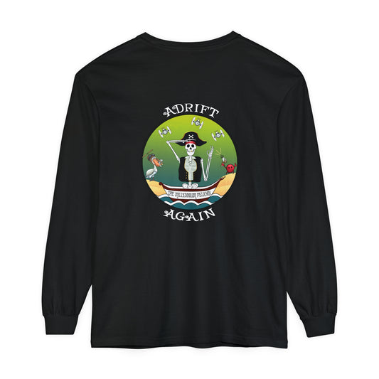 The Millennium Pelican Unisex Garment-dyed Long Sleeve T-Shirt, Black, Butter & True Navy