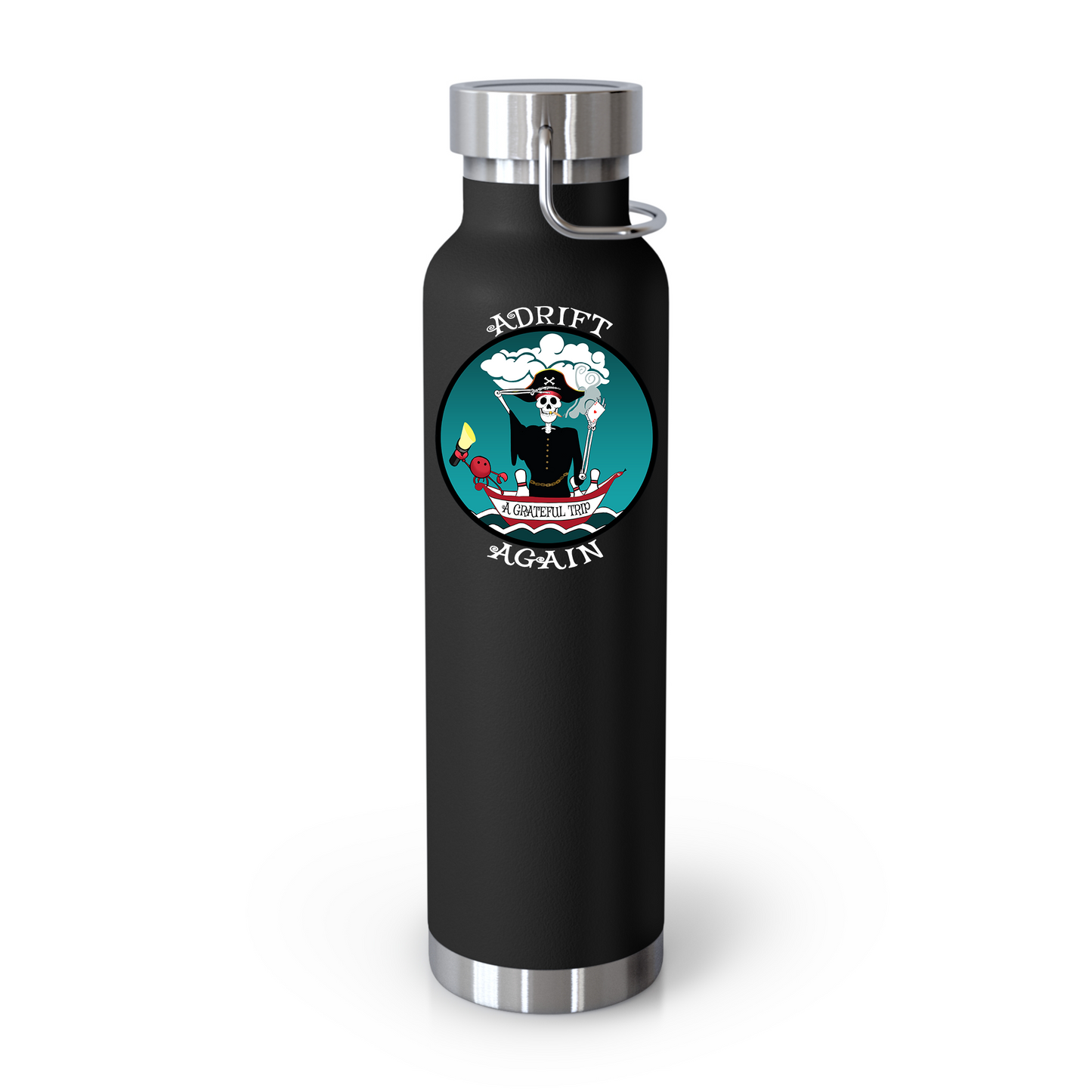 A Grateful Trip 22 oz Water Bottle, Dual Wall, Stainless Steel, In Mint, Red, Black or White