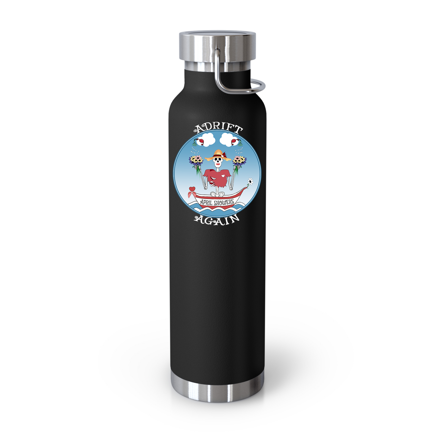 April Showers 22 oz Water Bottle, Dual Wall, Stainless Steel, In Light Blue, Navy, Black or White