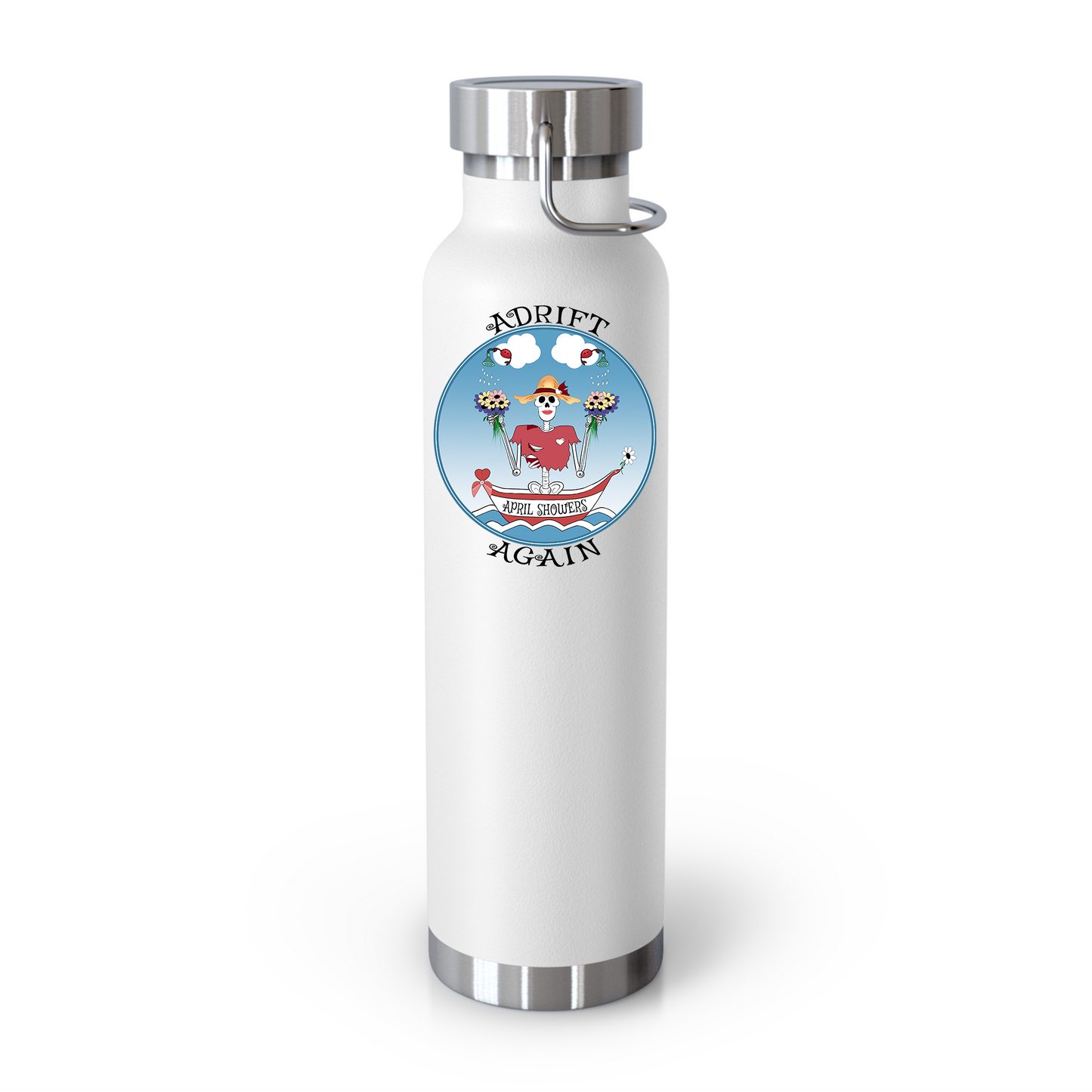 April Showers 22 oz Water Bottle, Dual Wall, Stainless Steel, In Light Blue, Navy, Black or White