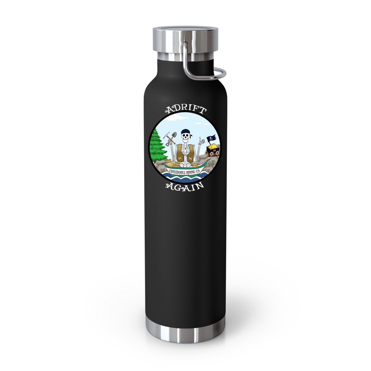 Crossbones Mining Co. 22 oz Water Bottle, Dual Wall, Stainless Steel, In Stainless, Light Blue, Grey, Black or White