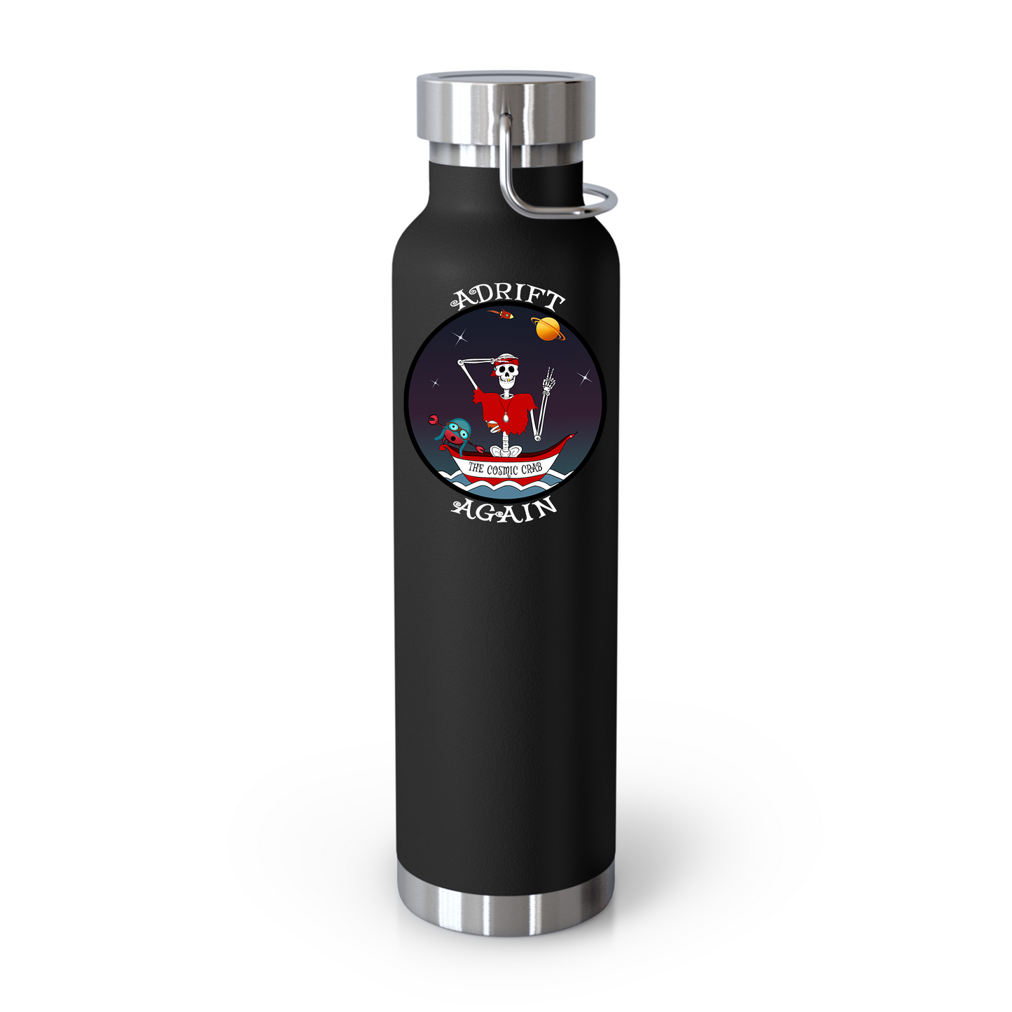 The Cosmic Crab 22 oz Water Bottle, Dual Wall, Stainless Steel, In Mint, Red, Grey or Black