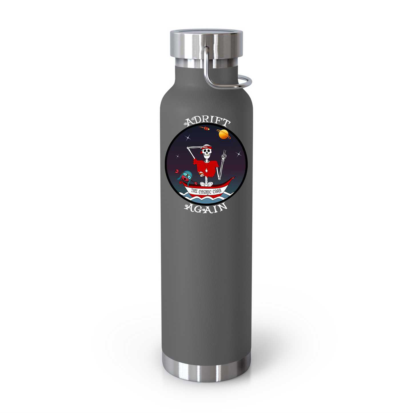 The Cosmic Crab 22 oz Water Bottle, Dual Wall, Stainless Steel, In Mint, Red, Grey or Black