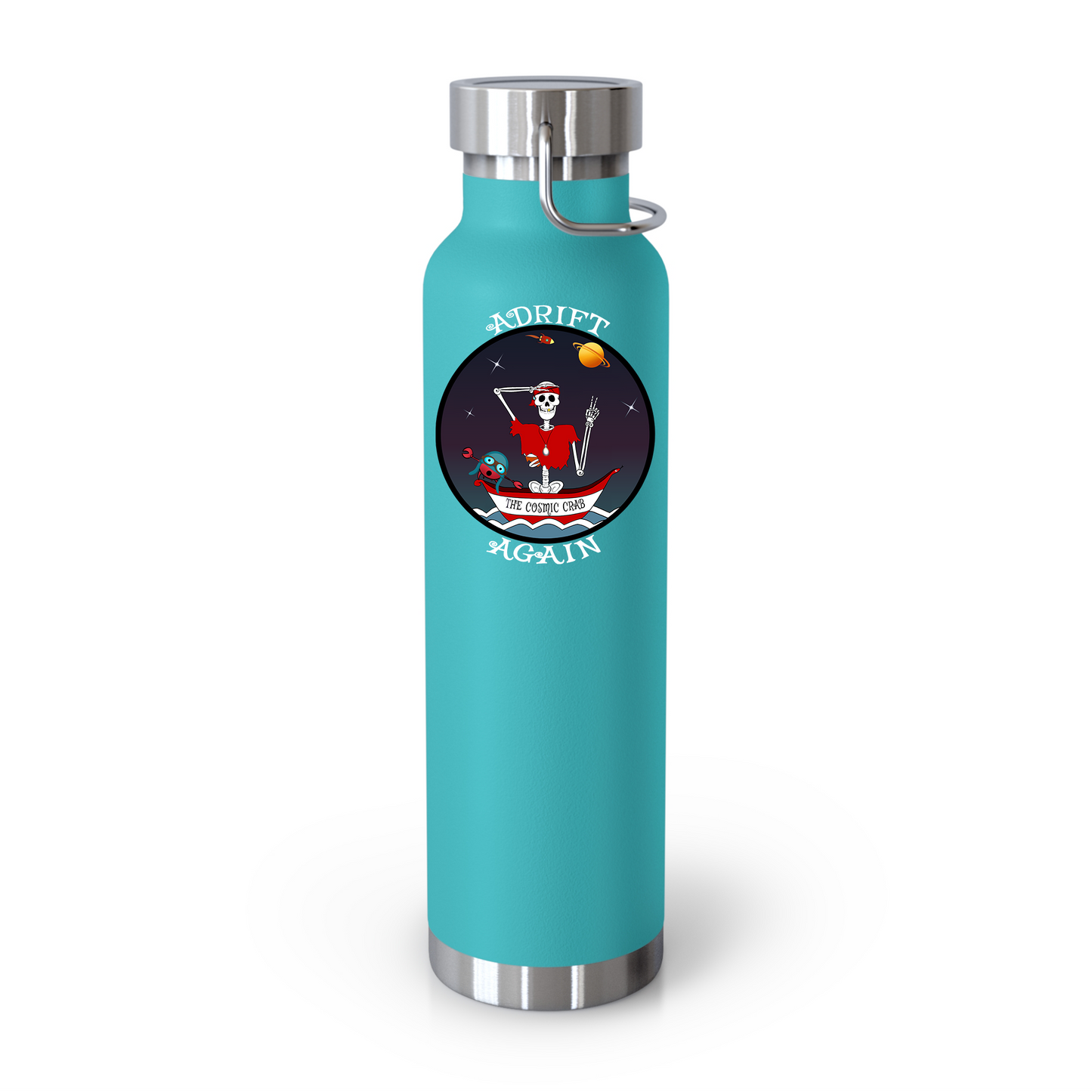 The Cosmic Crab 22 oz Water Bottle, Dual Wall, Stainless Steel, In Mint, Red, Grey or Black