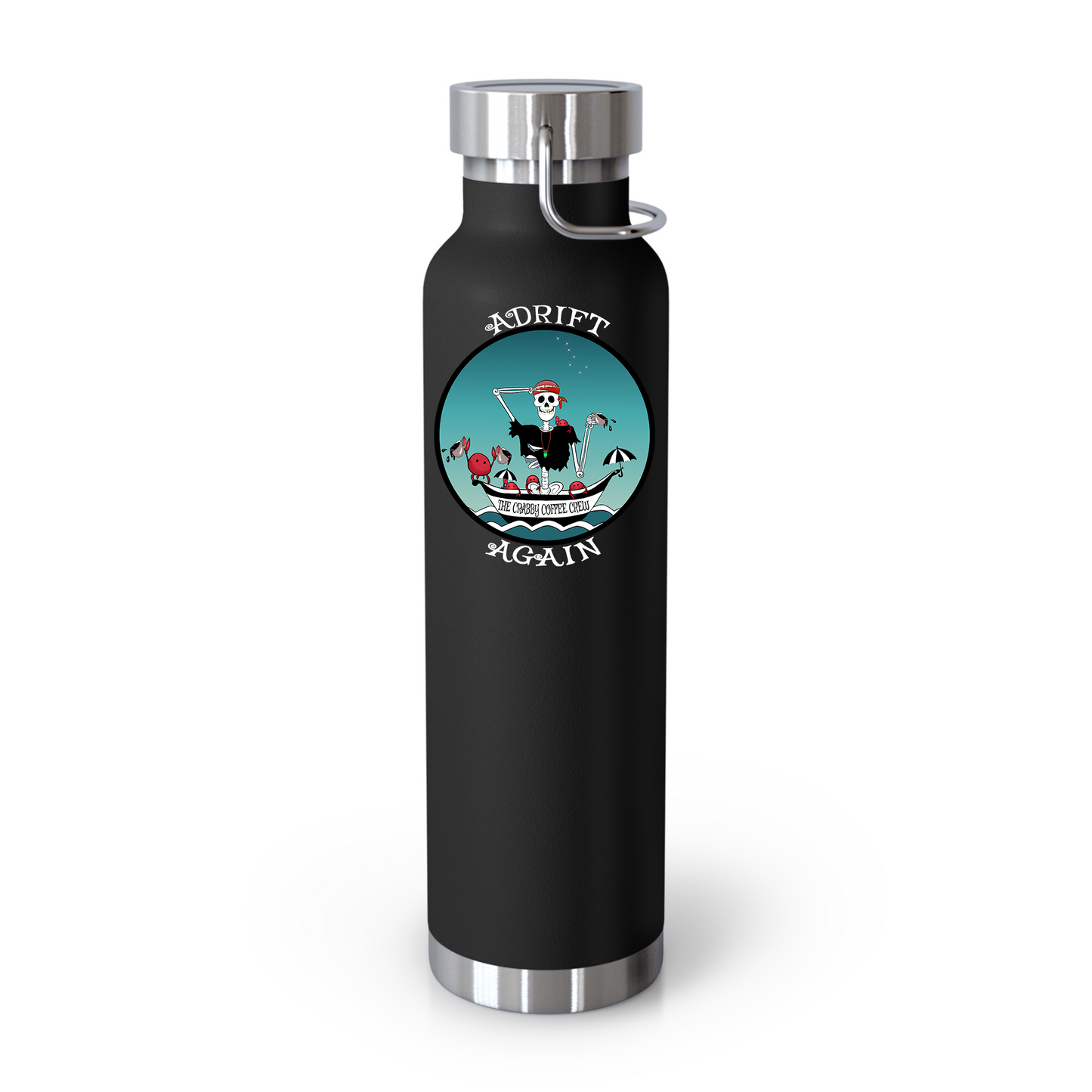 The Crabby Coffee Crew 22 oz Water Bottle, Dual Wall, Stainless Steel, In Stainless, Mint, Red, Black or White