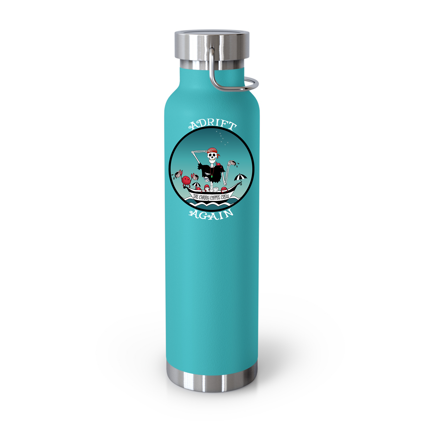 The Crabby Coffee Crew 22 oz Water Bottle, Dual Wall, Stainless Steel, In Stainless, Mint, Red, Black or White