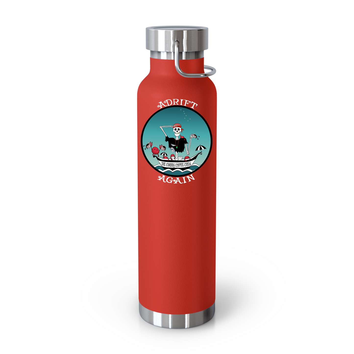 The Crabby Coffee Crew 22 oz Water Bottle, Dual Wall, Stainless Steel, In Stainless, Mint, Red, Black or White