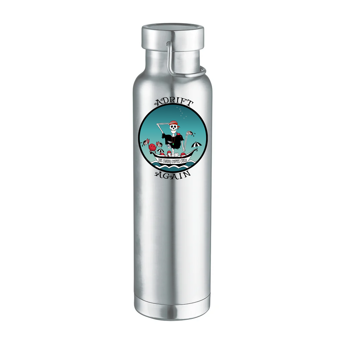 The Crabby Coffee Crew 22 oz Water Bottle, Dual Wall, Stainless Steel, In Stainless, Mint, Red, Black or White