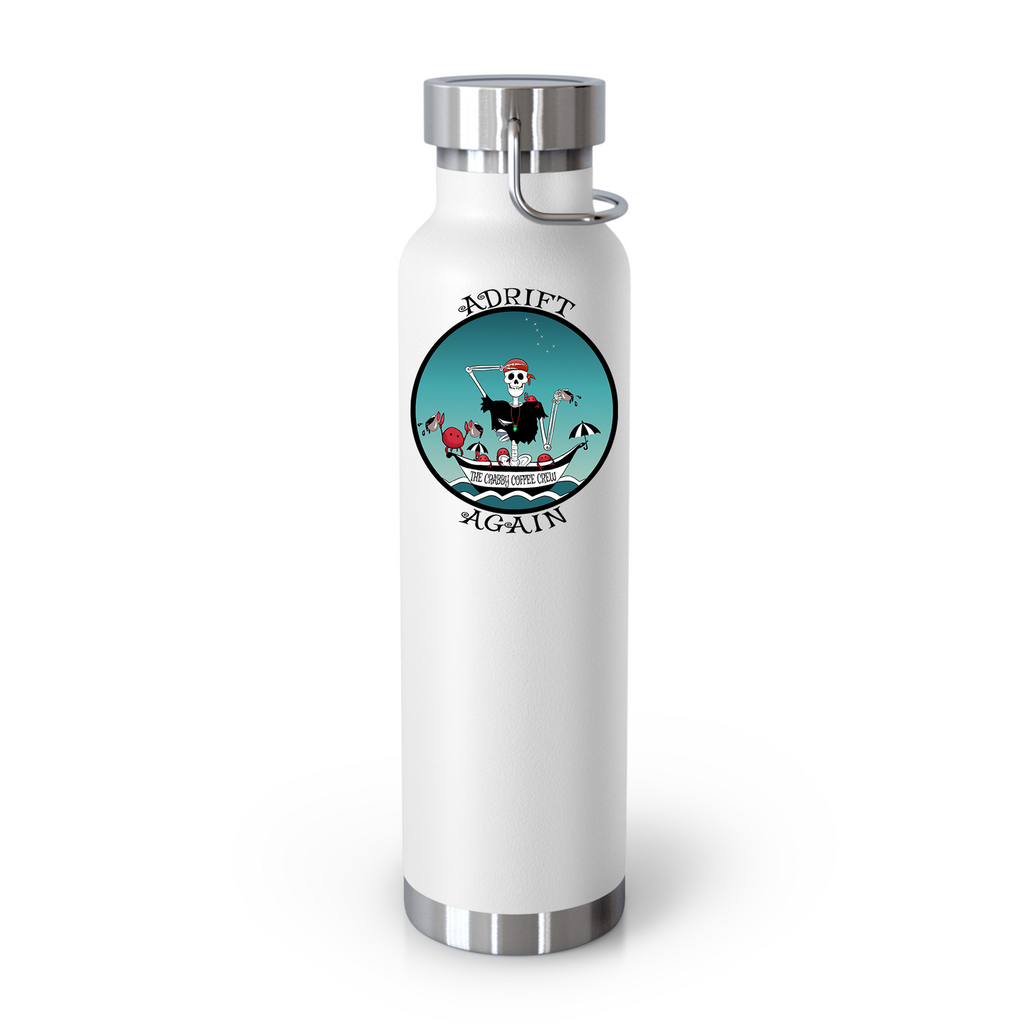 The Crabby Coffee Crew 22 oz Water Bottle, Dual Wall, Stainless Steel, In Stainless, Mint, Red, Black or White