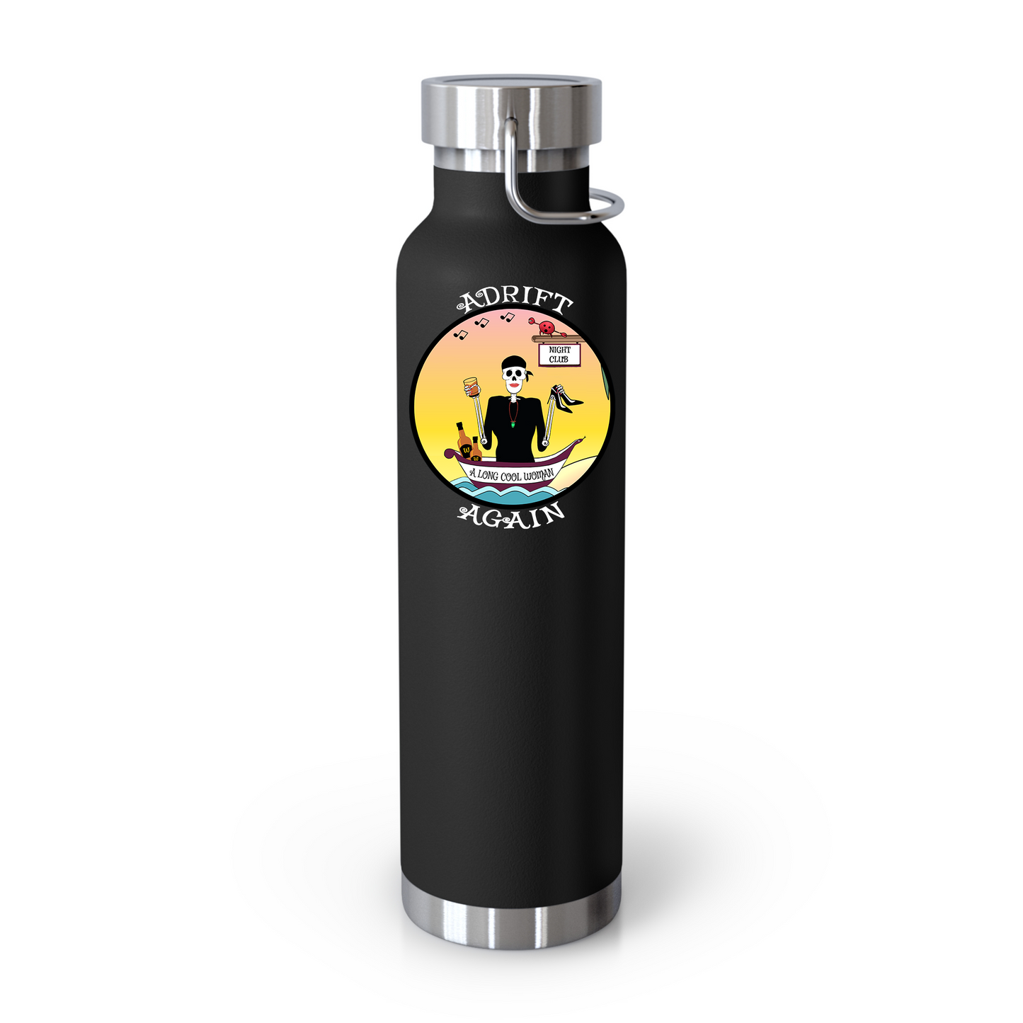 A Long Cool Woman 22 oz Water Bottle, Dual Wall, Stainless Steel, In Mint, Black or White