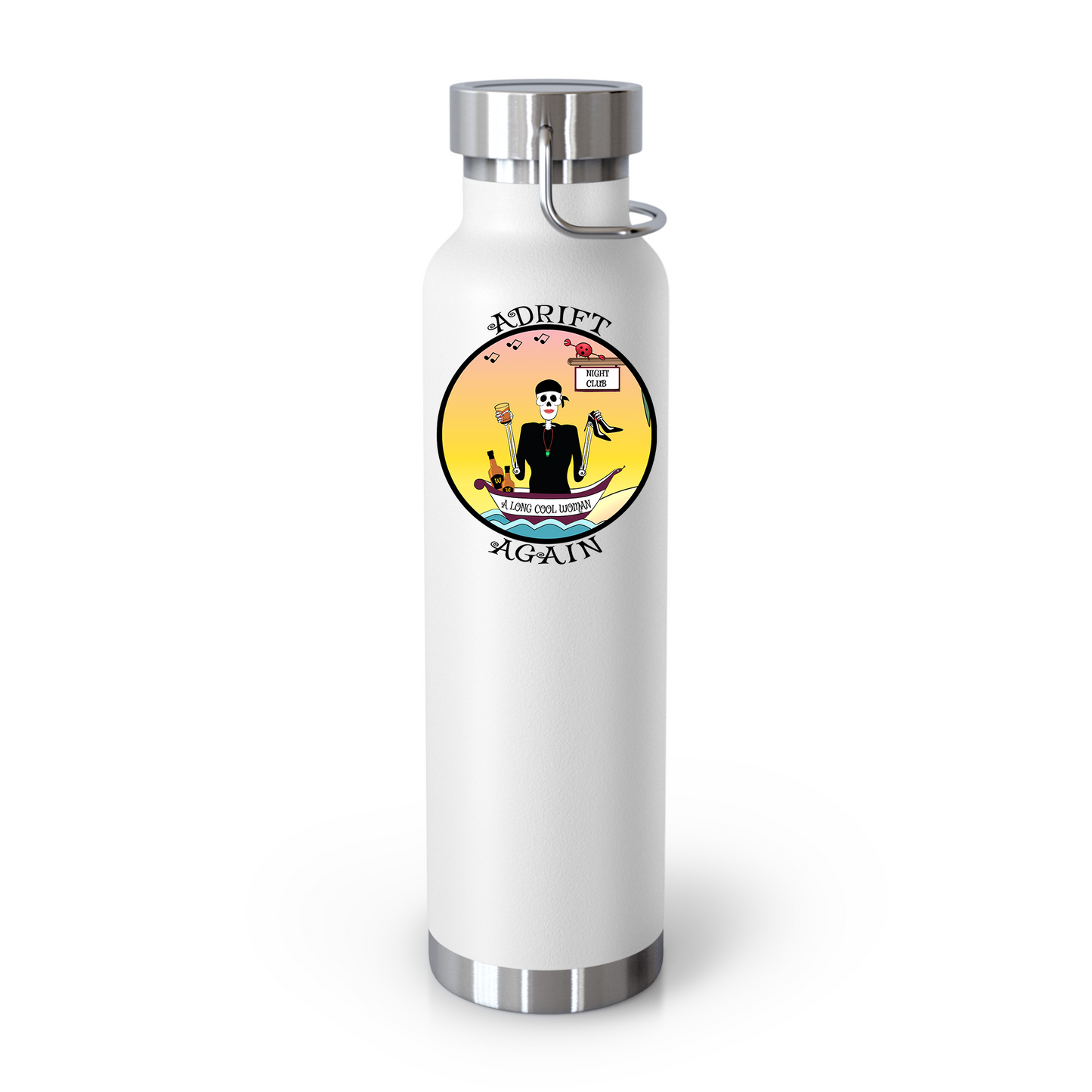 A Long Cool Woman 22 oz Water Bottle, Dual Wall, Stainless Steel, In Mint, Black or White