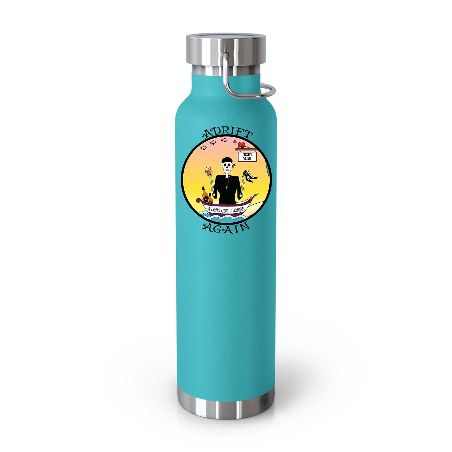 A Long Cool Woman 22 oz Water Bottle, Dual Wall, Stainless Steel, In Mint, Black or White