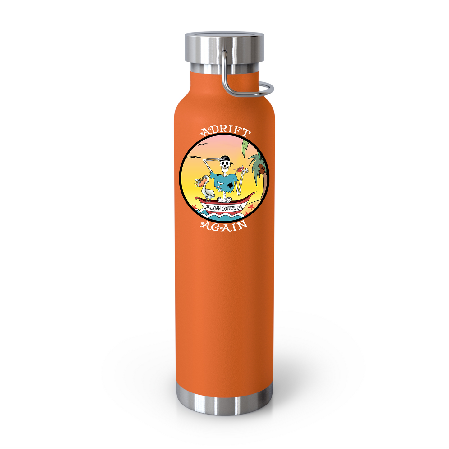 Pelican Coffee Co. 22 oz Water Bottle, Dual Wall, Stainless Steel, In Mint, Red, Orange or Black