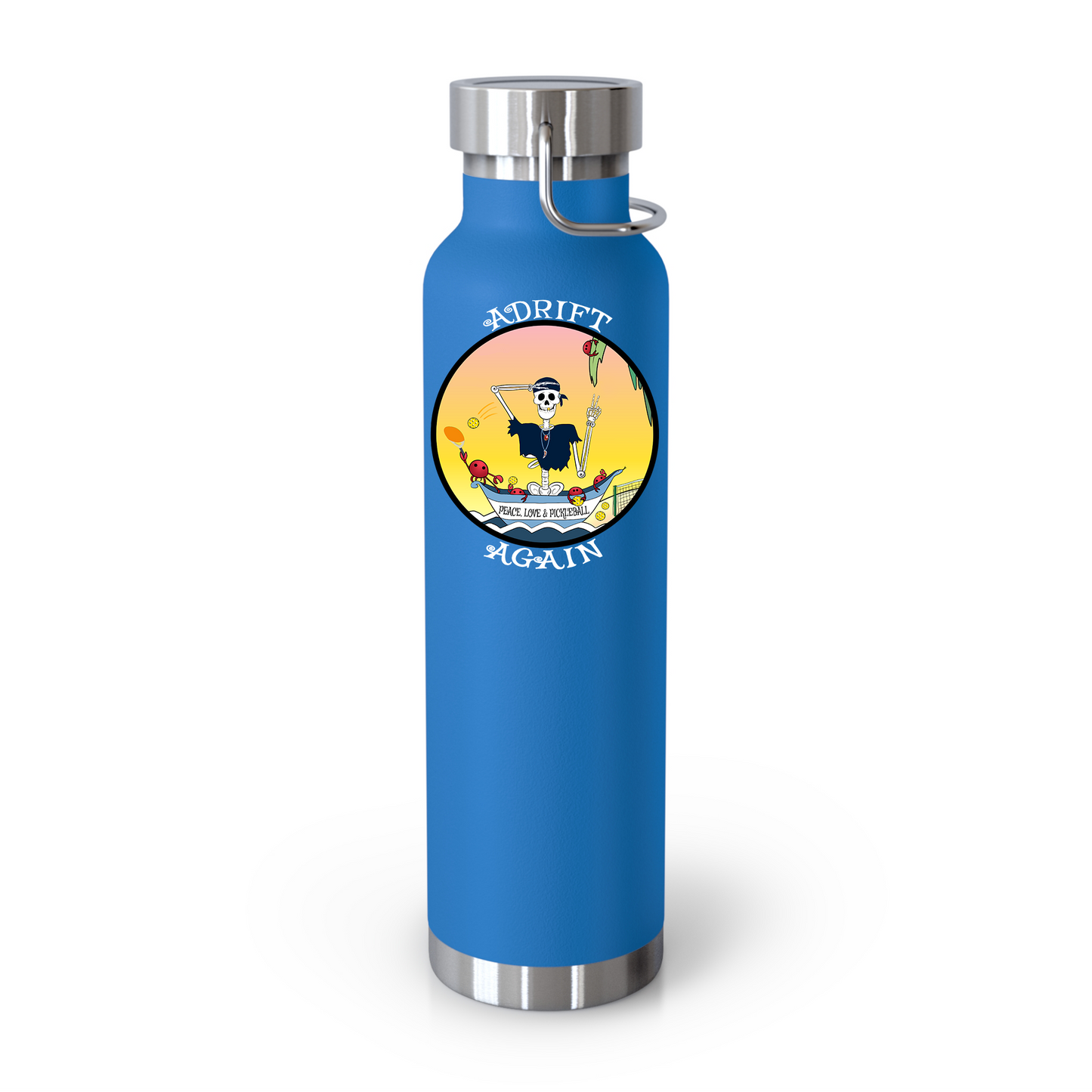 Peace, Love & Pickleball 22 oz Water Bottle, Dual Wall, Stainless Steel, In Light Blue, Black or White