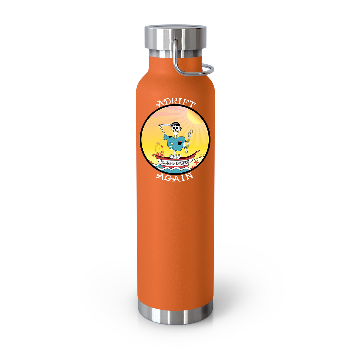 The Starfish Enterprise 22 oz Water Bottle, Dual Wall, Stainless Steel, In Mint, Red, Orange, Black or White