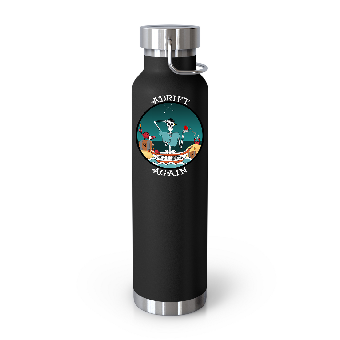 The S. S. Mimosa 22 oz Water Bottle, Dual Wall, Stainless Steel, In Red, Orange, Mint, Gray, Black or White