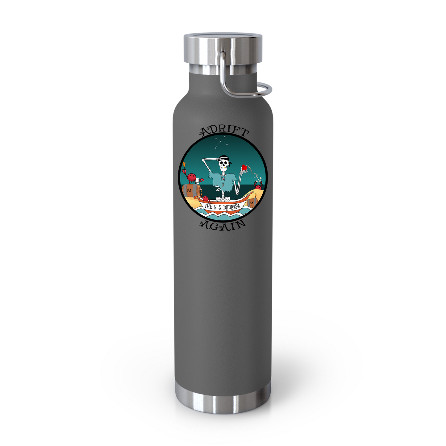 The S. S. Mimosa 22 oz Water Bottle, Dual Wall, Stainless Steel, In Red, Orange, Mint, Gray, Black or White