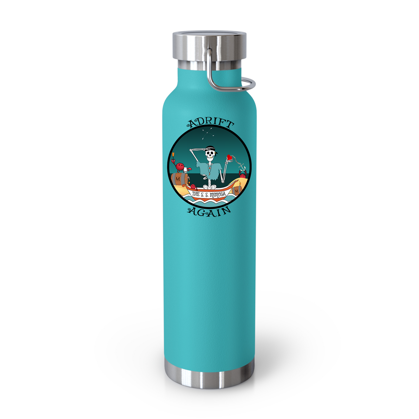 The S. S. Mimosa 22 oz Water Bottle, Dual Wall, Stainless Steel, In Red, Orange, Mint, Gray, Black or White