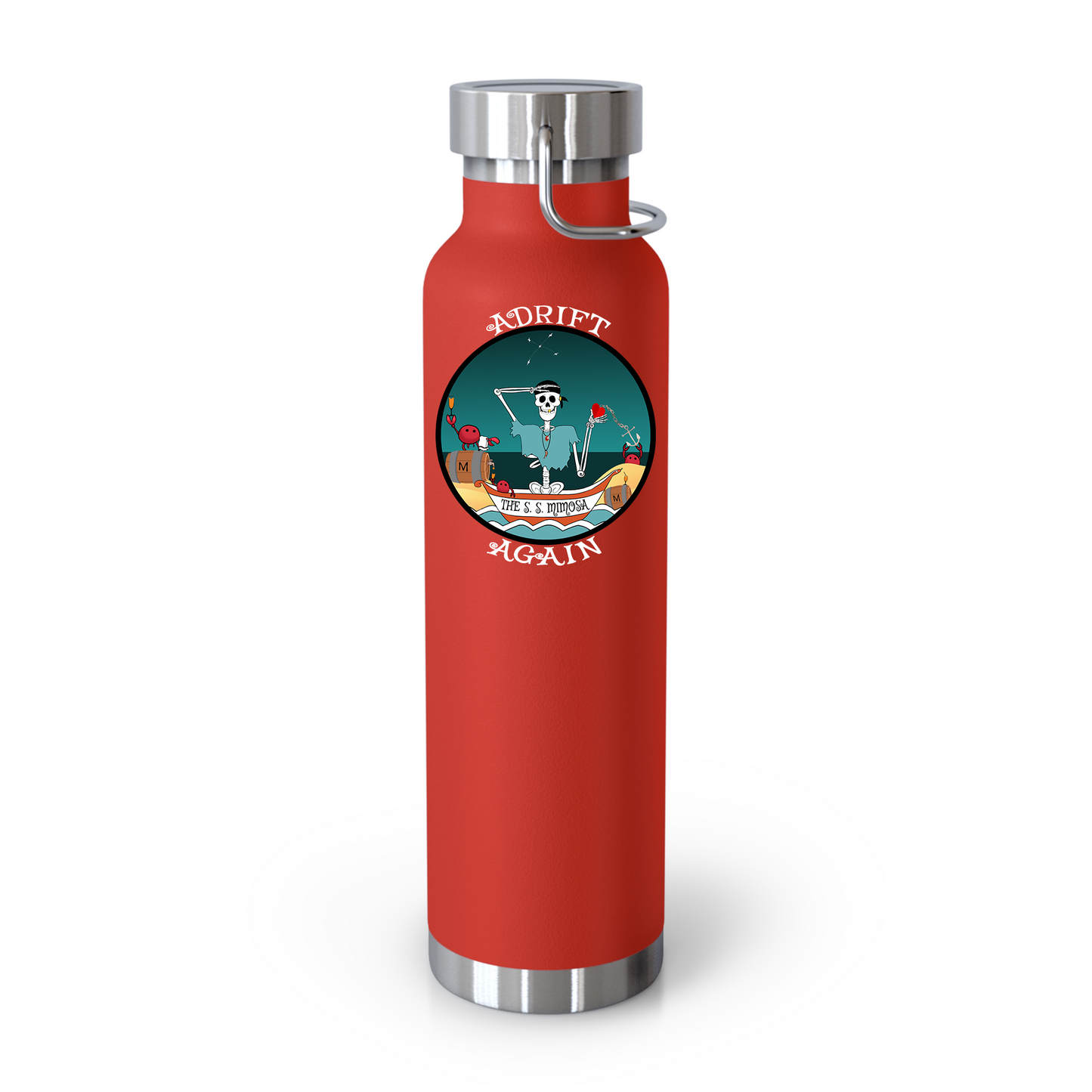 The S. S. Mimosa 22 oz Water Bottle, Dual Wall, Stainless Steel, In Red, Orange, Mint, Gray, Black or White