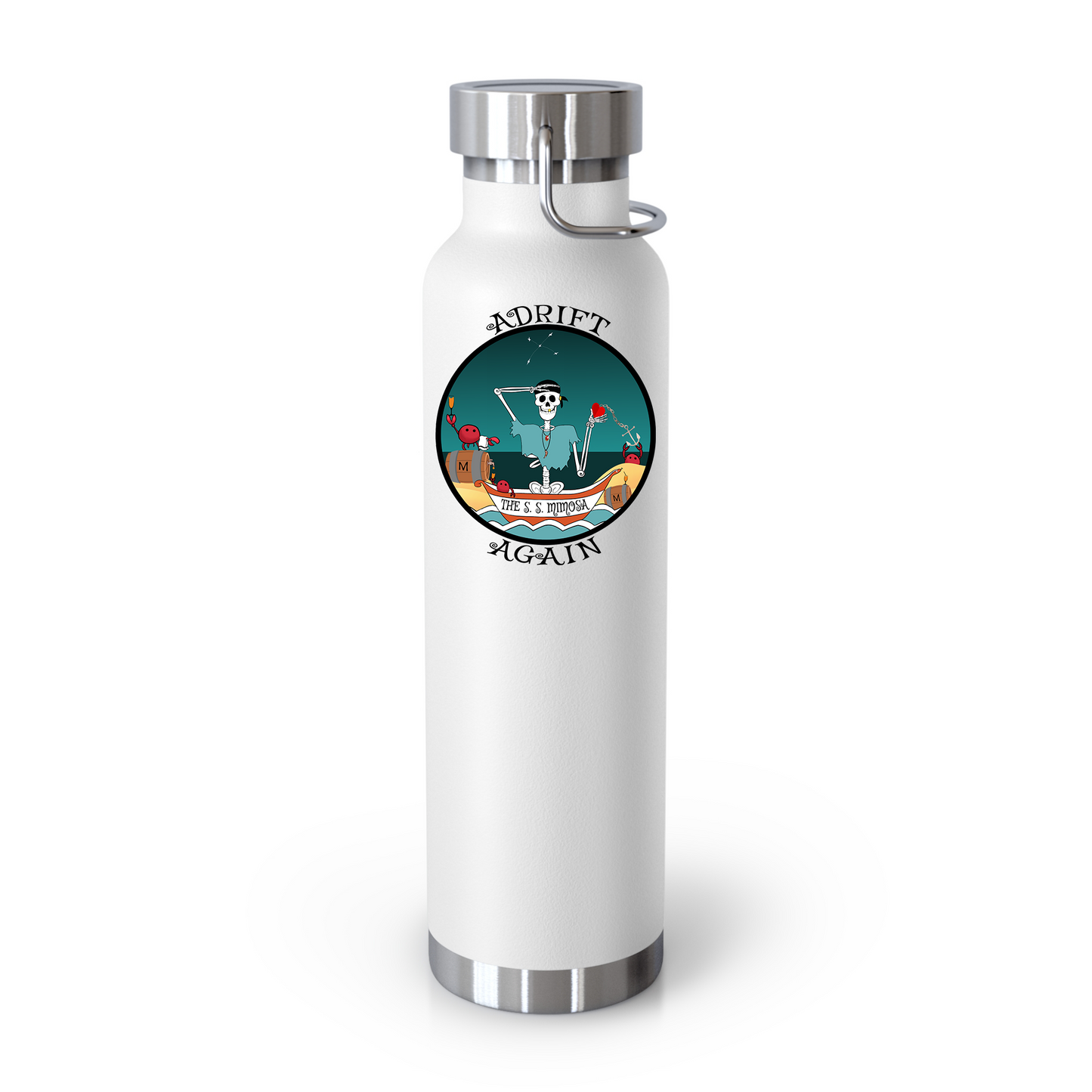 The S. S. Mimosa 22 oz Water Bottle, Dual Wall, Stainless Steel, In Red, Orange, Mint, Gray, Black or White