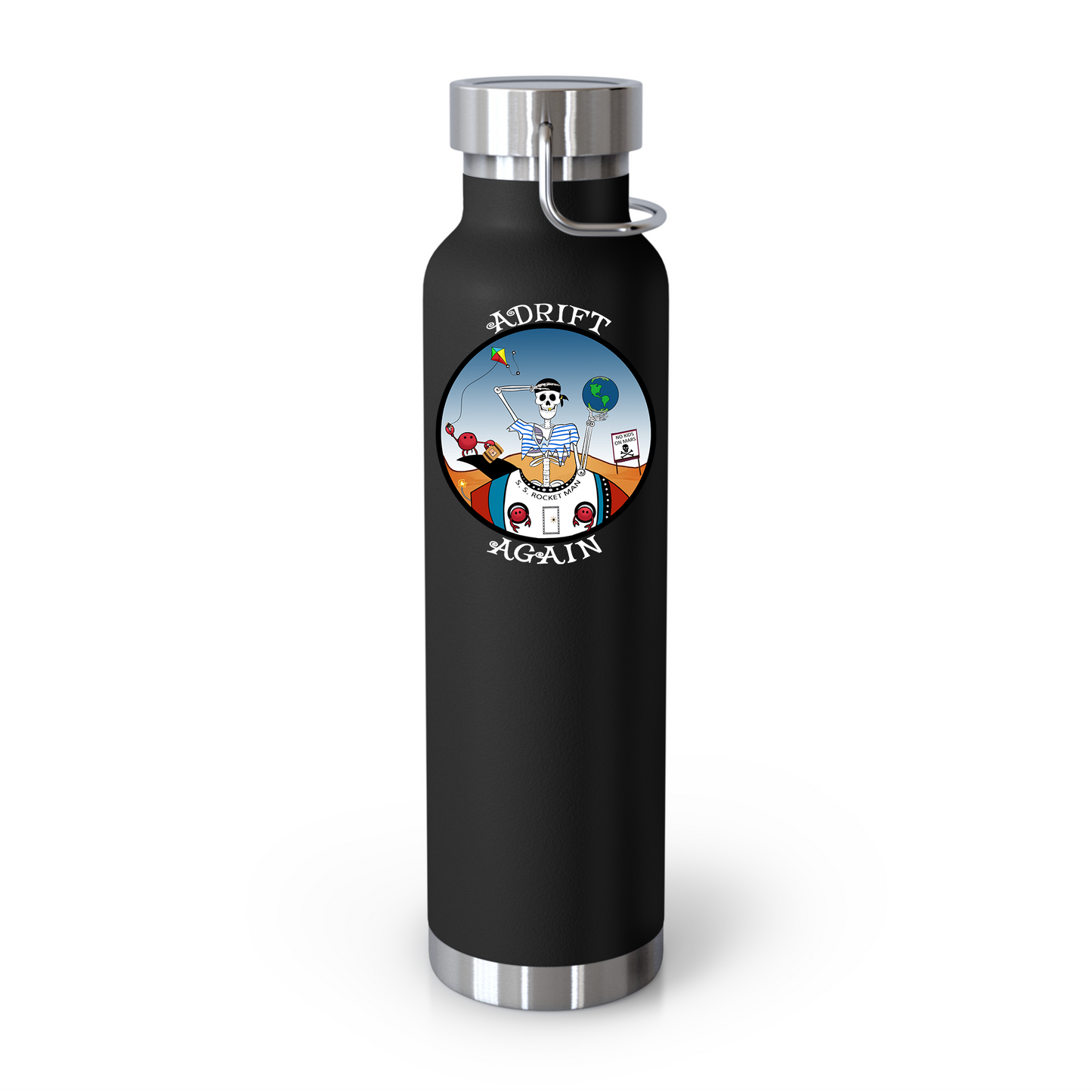 S. S. Rocket Man 22 oz Water Bottle, Dual Wall, Stainless Steel, In Stainless, Light Blue, Red, Grey, Black or White