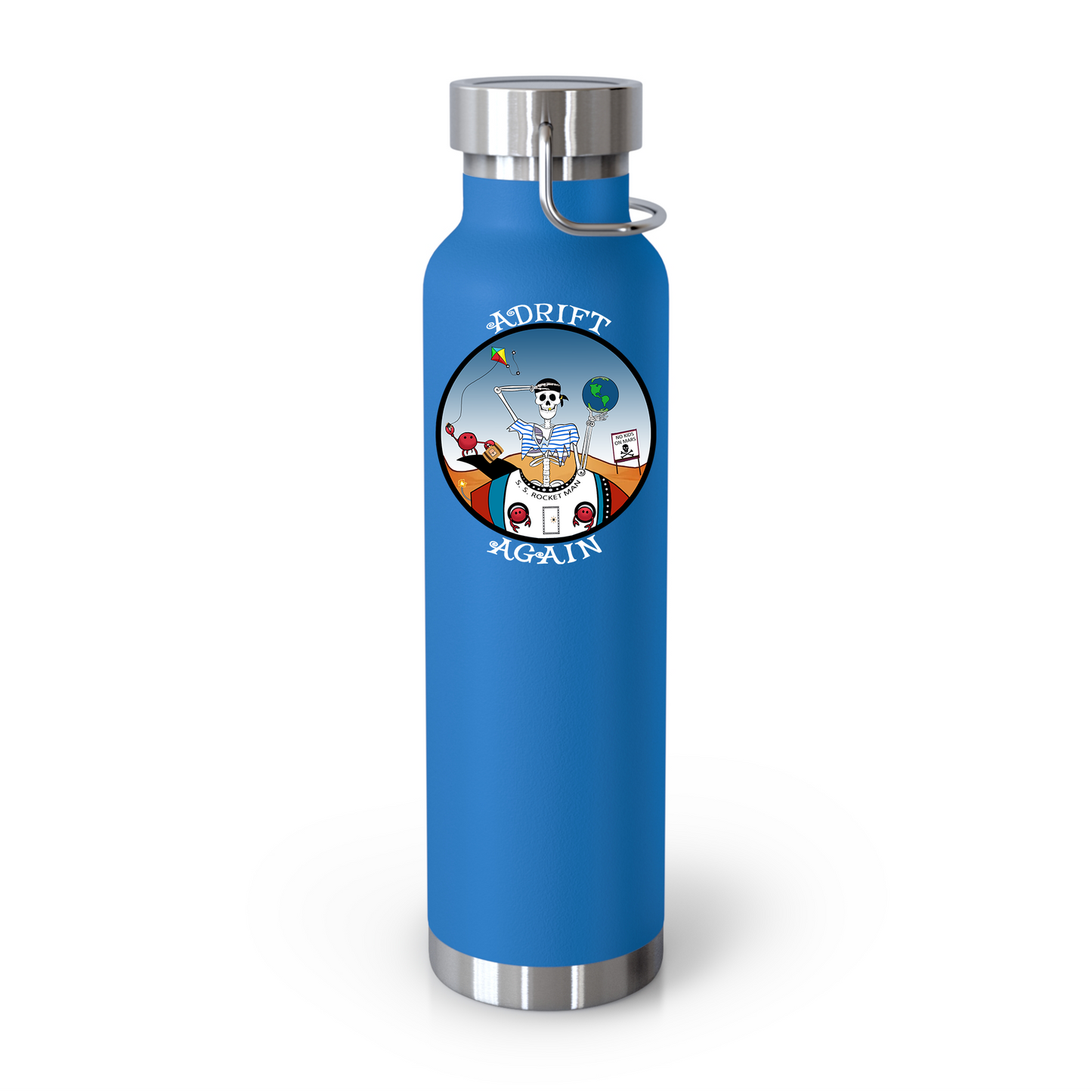 S. S. Rocket Man 22 oz Water Bottle, Dual Wall, Stainless Steel, In Stainless, Light Blue, Red, Grey, Black or White