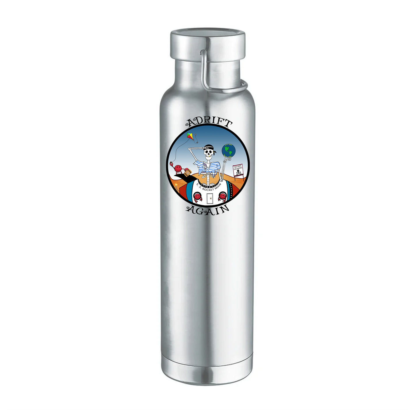 S. S. Rocket Man 22 oz Water Bottle, Dual Wall, Stainless Steel, In Stainless, Light Blue, Red, Grey, Black or White