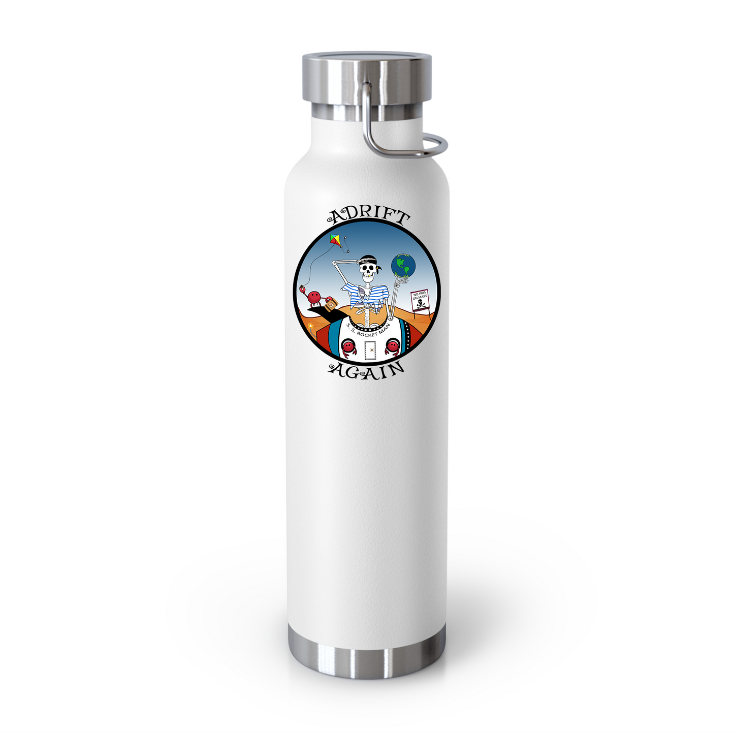 S. S. Rocket Man 22 oz Water Bottle, Dual Wall, Stainless Steel, In Stainless, Light Blue, Red, Grey, Black or White