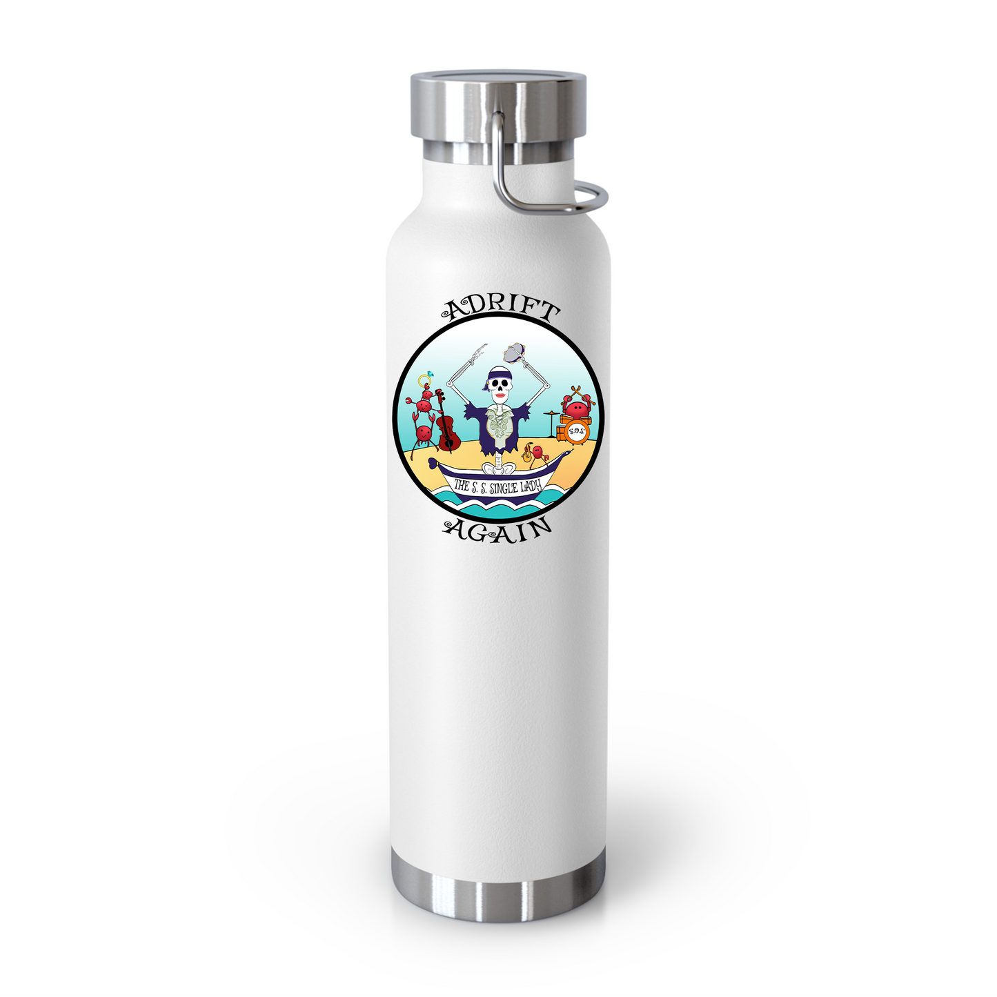 The S. S. Single Lady 22 oz Water Bottle, Dual Wall, Stainless Steel, In Mint, Navy, Black or White