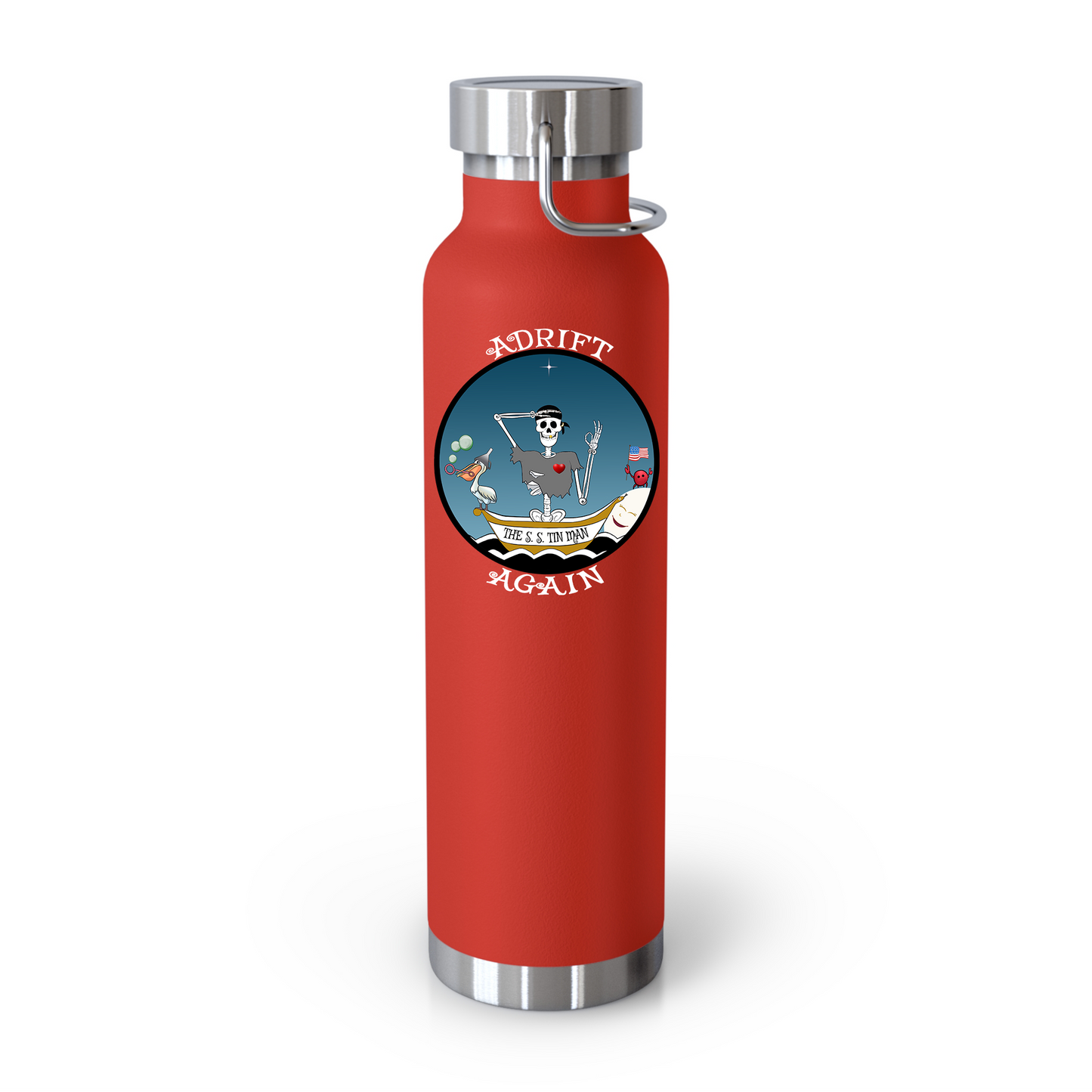 The S. S. Tin Man 22 oz Water Bottle, Dual Wall, Stainless Steel, In Stainless, Red, Grey, Black or White