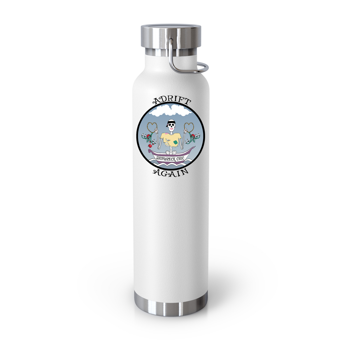 Shipwreck Chic 22 oz Water Bottle, Dual Wall, Stainless Steel, In Stainless, Navy or White